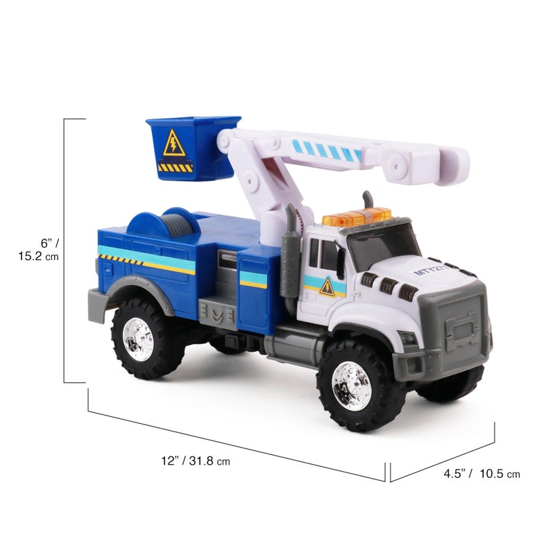 Mighty Fleet Rescue Force 12" Tough Cab Cherry Picker Toy Truck - Realistic Lights & Sounds, Movable Cherry Picker Arm, Free Wheeling Play, Ages 3+ - Image 5